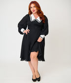 Unique Vintage Plus Size Black & White Pilgrim Collar Wendy Swing Dress