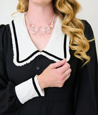 Unique Vintage Black & White Pilgrim Collar Wendy Swing Dress
