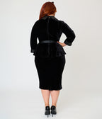 Unique Vintage Plus Size Black Velvet Peplum Cooper Suit Dress