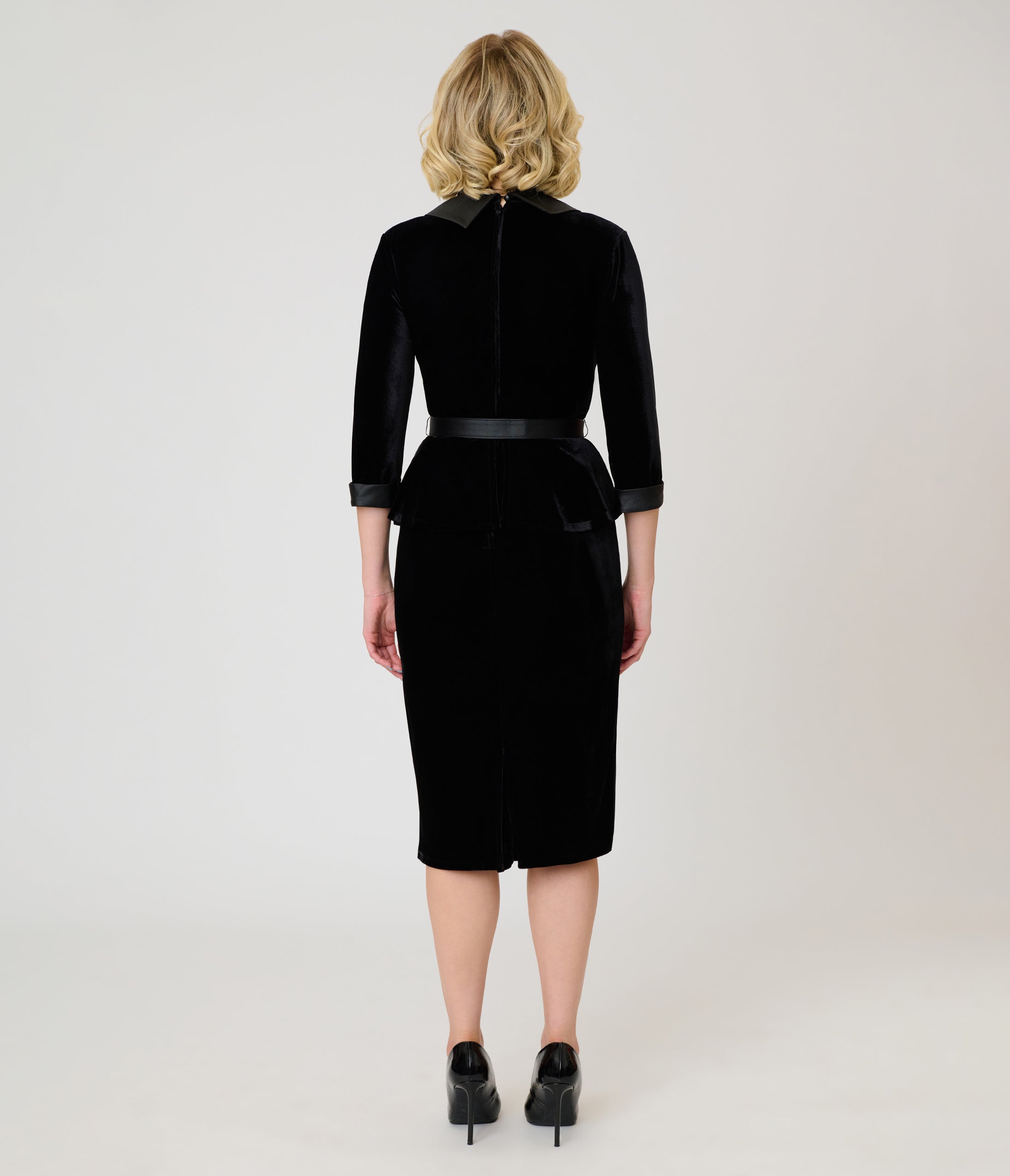 Unique Vintage Black Velvet Peplum Cooper Suit Dress