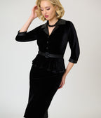 Unique Vintage Black Velvet Peplum Cooper Suit Dress