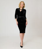 Unique Vintage Black Velvet Peplum Cooper Suit Dress