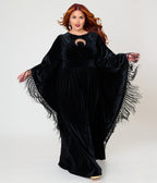 Unique Vintage Plus Size Black Velvet Moon Cutout Fringe Sleeve Dionne Caftan