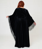 Unique Vintage Plus Size Black Velvet Moon Cutout Fringe Sleeve Dionne Caftan