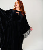 Unique Vintage Plus Size Black Velvet Moon Cutout Fringe Sleeve Dionne Caftan