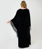 Unique Vintage Black Velvet Moon Cutout Fringe Sleeve Dionne Caftan