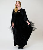 Unique Vintage Black Velvet Moon Cutout Fringe Sleeve Dionne Caftan