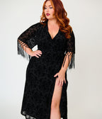 Unique Vintage Plus Size Black La Caterina Velvet Burnout Wrap Angelique Midi Dress