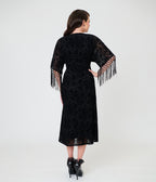 Unique Vintage Black La Caterina Velvet Burnout Wrap Angelique Midi Dress