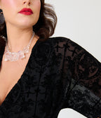 Unique Vintage Black La Caterina Velvet Burnout Wrap Angelique Midi Dress