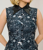Unique Vintage Black Bat Print & Bat Collar Darlene Swing Dress