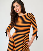 Unique Vintage Orange & Black Stripe Knit Nikki Swing Dress