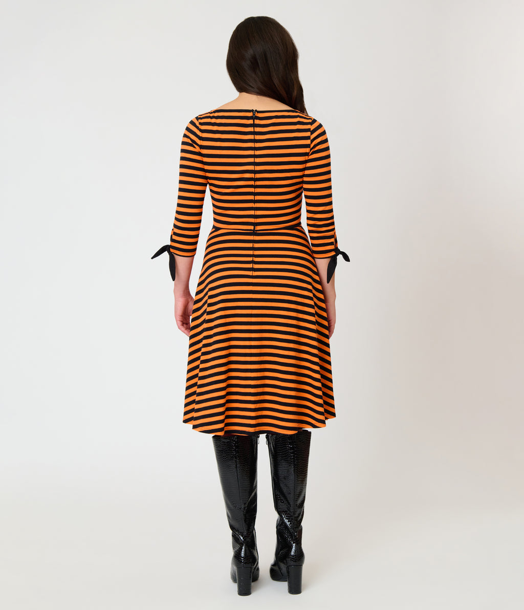 Unique Vintage Orange & Black Stripe Knit Nikki Swing Dress