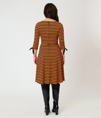 Unique Vintage Orange & Black Stripe Knit Nikki Swing Dress