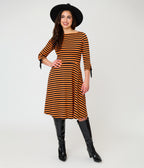 Unique Vintage Orange & Black Stripe Knit Nikki Swing Dress