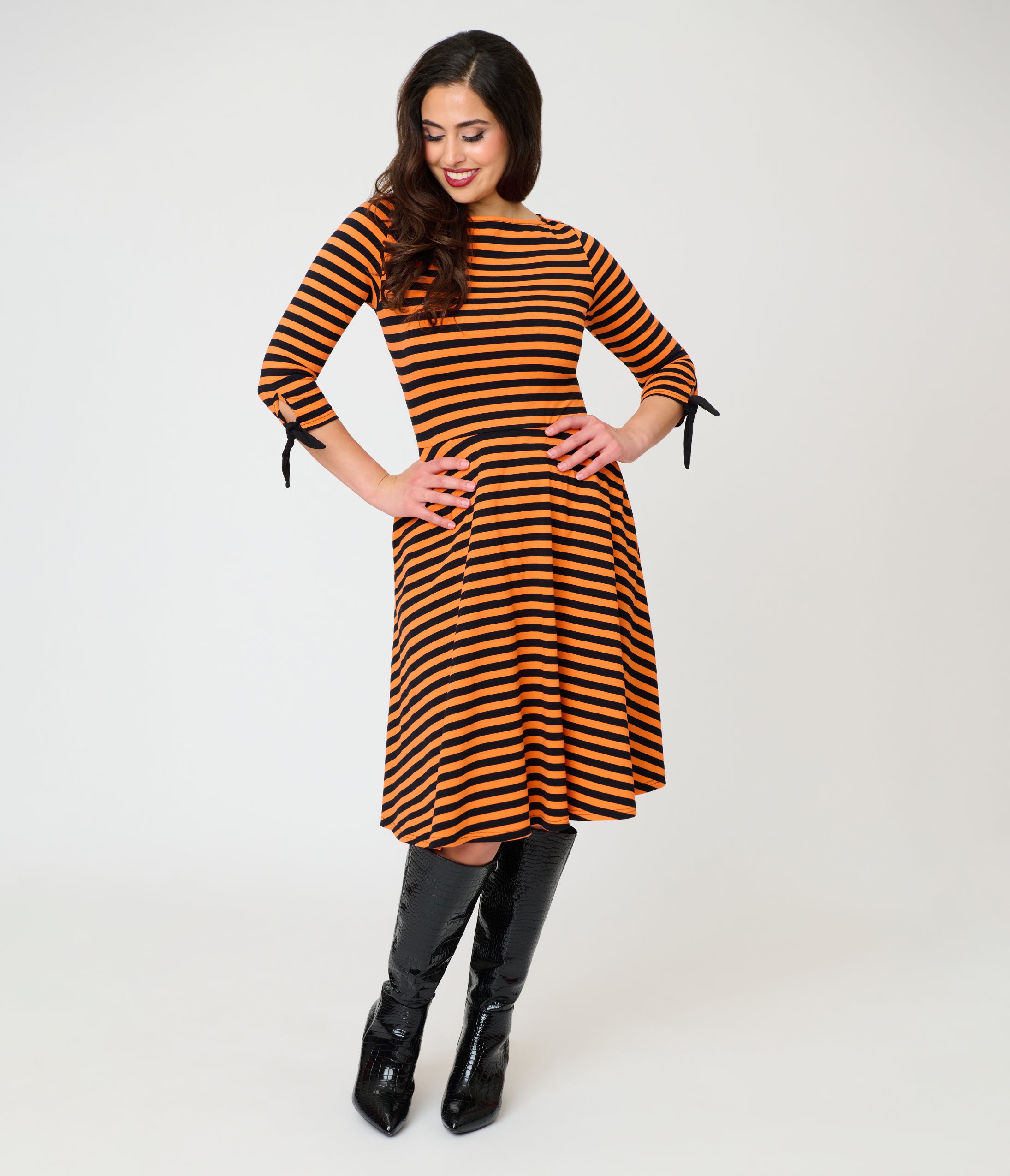 Unique Vintage Orange & Black Stripe Knit Nikki Swing Dress