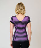 Unique Vintage Purple & Black Stripe V-Neck Bow Top