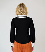 Unique Vintage Black & White Long Sleeve Oversized Collar Blouse