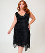 Unique Vintage Plus Size Black Velvet Burnout Hemingway Flapper Dress