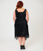 Unique Vintage Plus Size Black Velvet Burnout Hemingway Flapper Dress