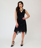 Unique Vintage Black Velvet Burnout Hemingway Flapper Dress