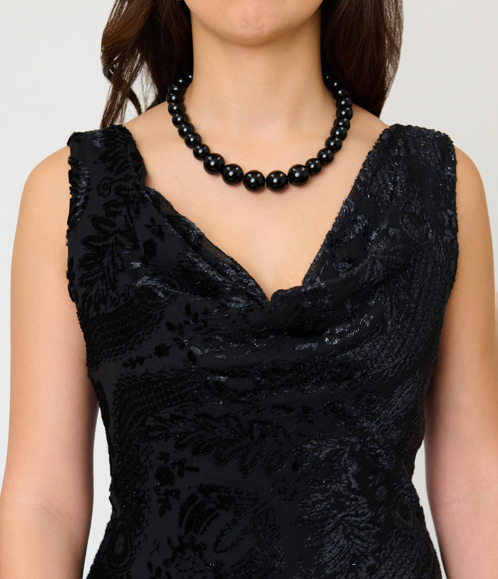 Unique Vintage Black Velvet Burnout Hemingway Flapper Dress