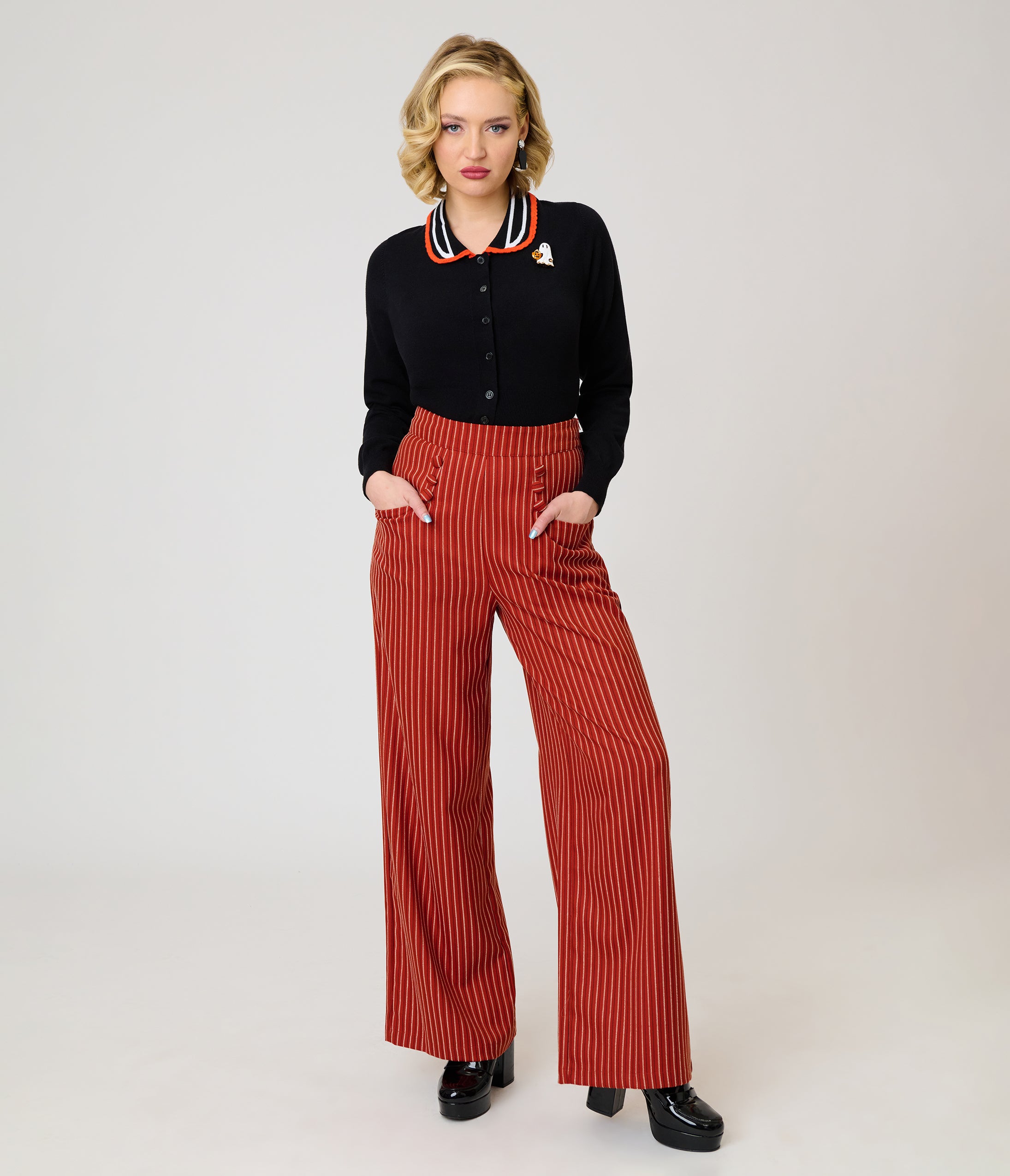 Unique Vintage Orange Pinstripe Sailor Ginger Pants