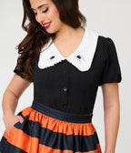 Unique Vintage Orange & Black Stripe Gellar Swing Skirt