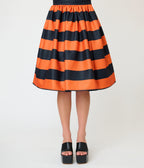 Unique Vintage Orange & Black Stripe Gellar Swing Skirt