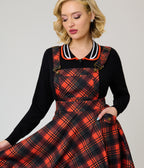 Unique Vintage Orange Plaid Brionne Pinafore Skirt