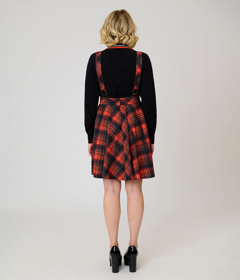 Unique Vintage Orange Plaid Brionne Pinafore Skirt