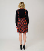 Unique Vintage Orange Plaid Brionne Pinafore Skirt