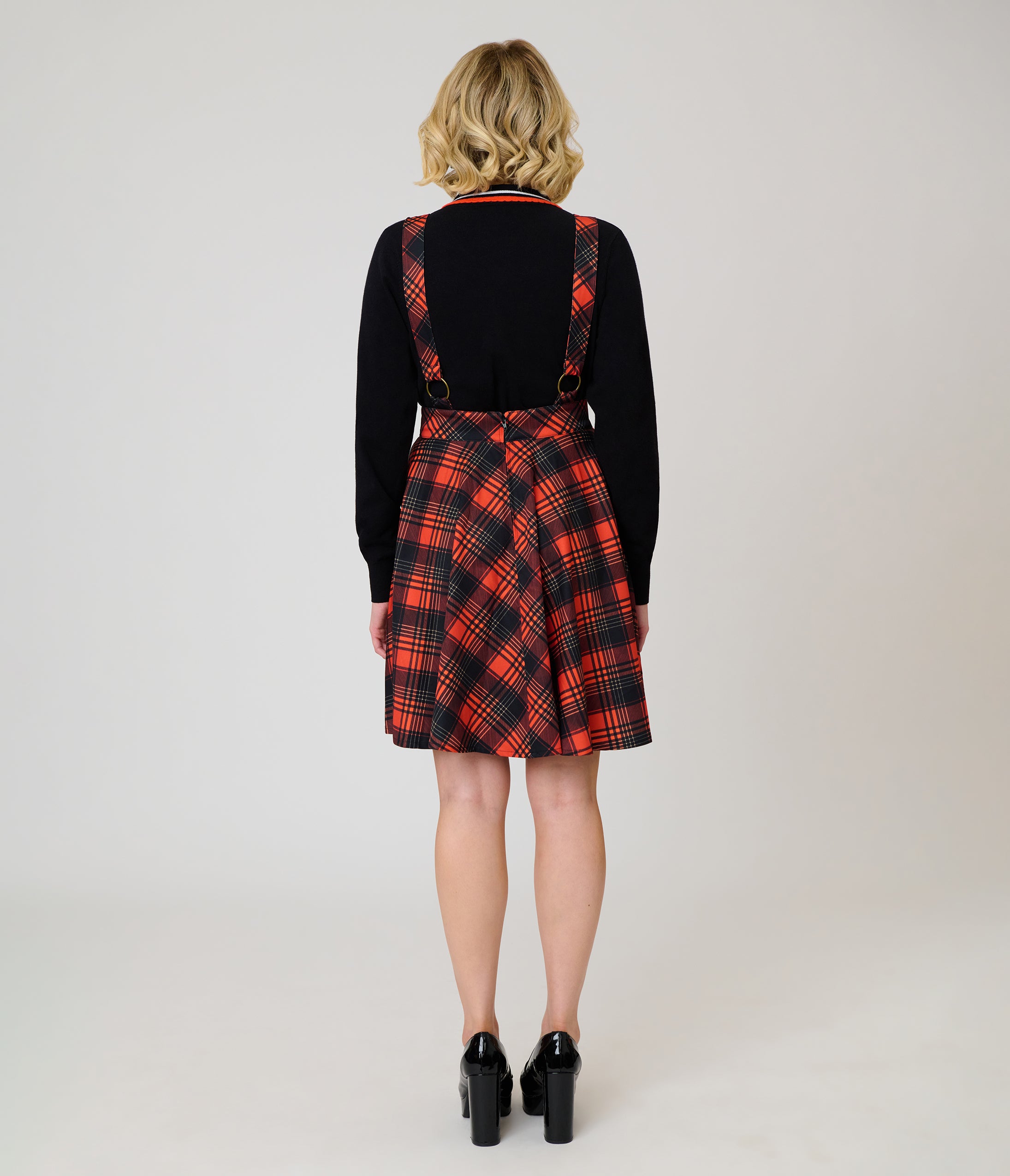 Unique Vintage Orange Plaid Brionne Pinafore Skirt