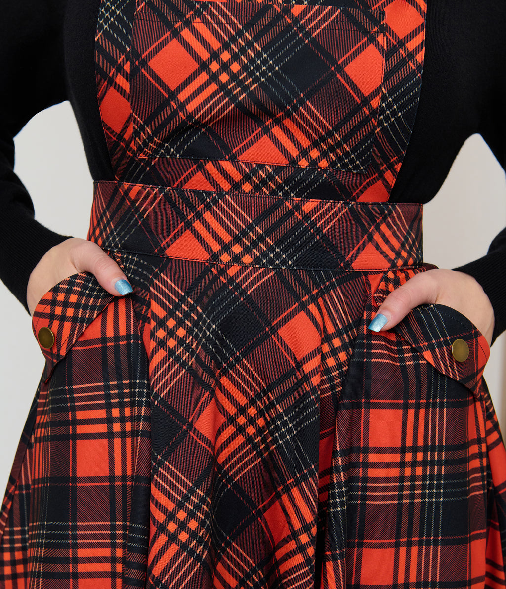 Unique Vintage Orange Plaid Brionne Pinafore Skirt