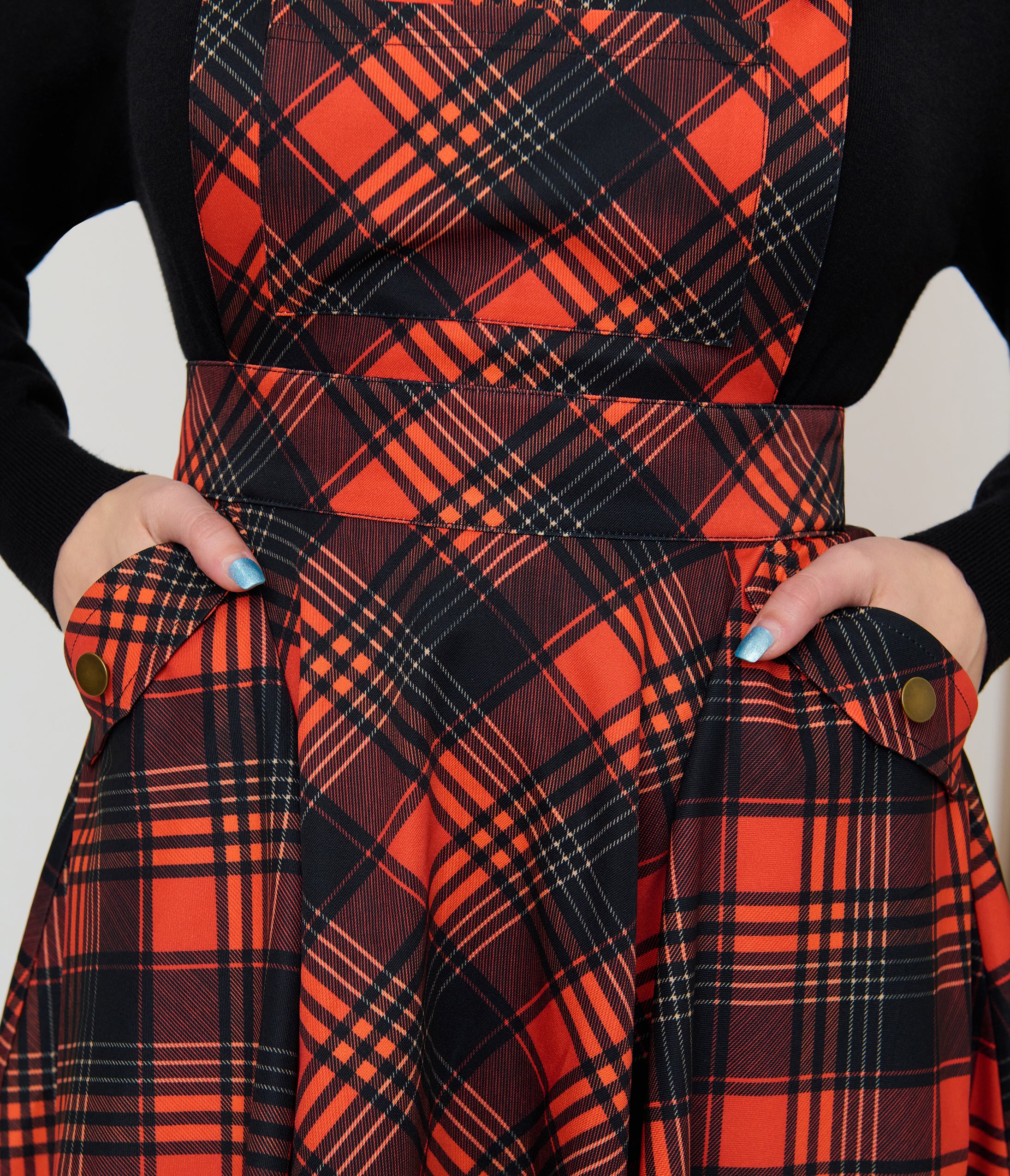 Unique Vintage Orange Plaid Brionne Pinafore Skirt