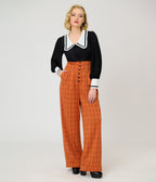 Unique Vintage Orange Windowpane Plaid High Waisted Trouser