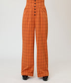 Unique Vintage Orange Windowpane Plaid High Waisted Trouser