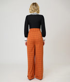 Unique Vintage Orange Windowpane Plaid High Waisted Trouser