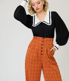 Unique Vintage Orange Windowpane Plaid High Waisted Trouser