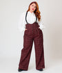 Unique Vintage Plus Size Burgundy Windowpane Thelma Suspender Pants