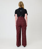 Unique Vintage Burgundy Windowpane Thelma Suspender Pants