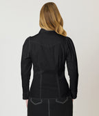 Unique Vintage Black Skull Embroidered Silver Collar Tipped Blouse