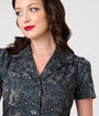 Unique Vintage Black Astrology Print Notched Collar Blouse