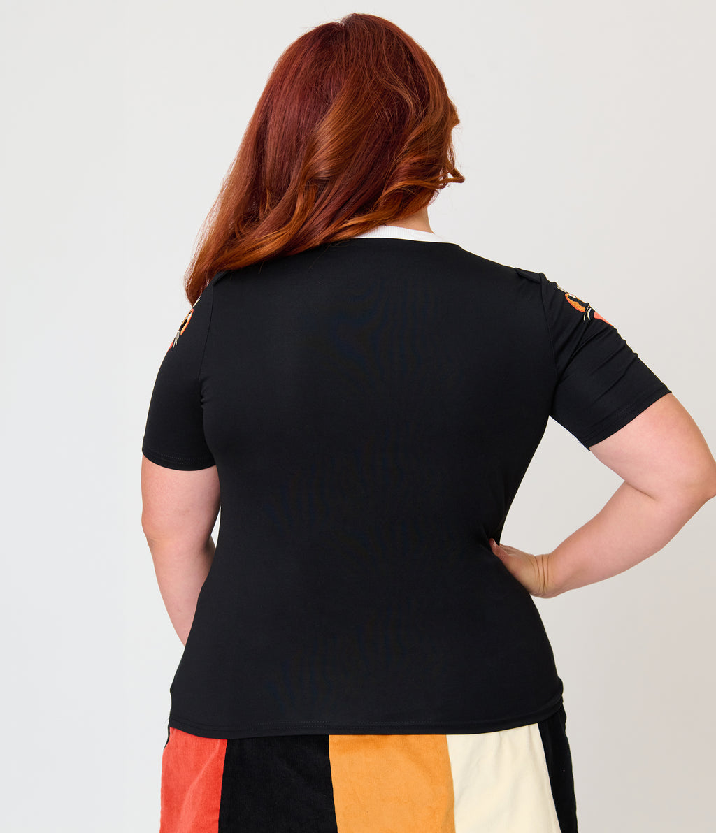 Unique Vintage Plus Size Black Cat Detail Back to Basics Top