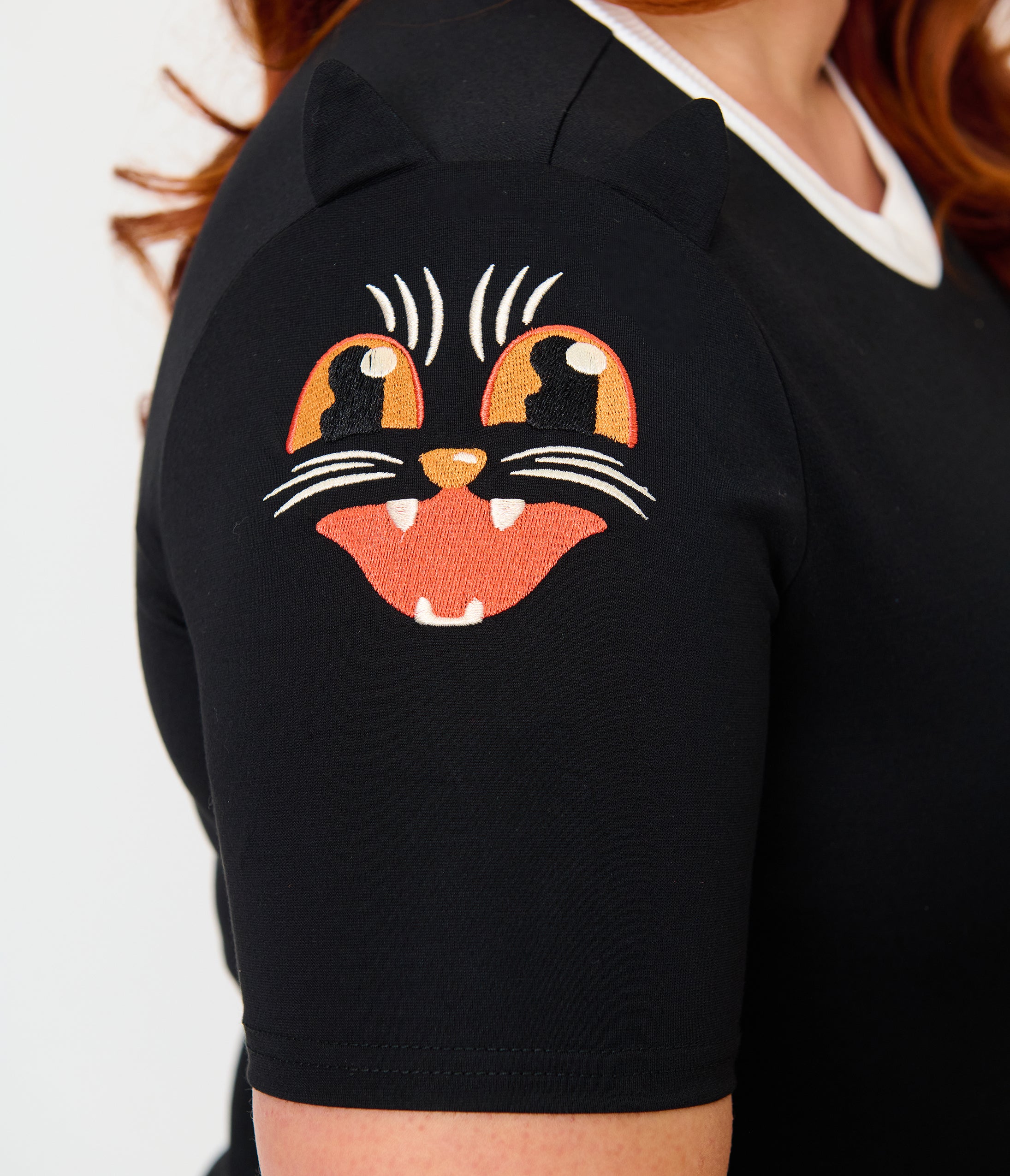 Unique Vintage Plus Size Black Cat Detail Back to Basics Top