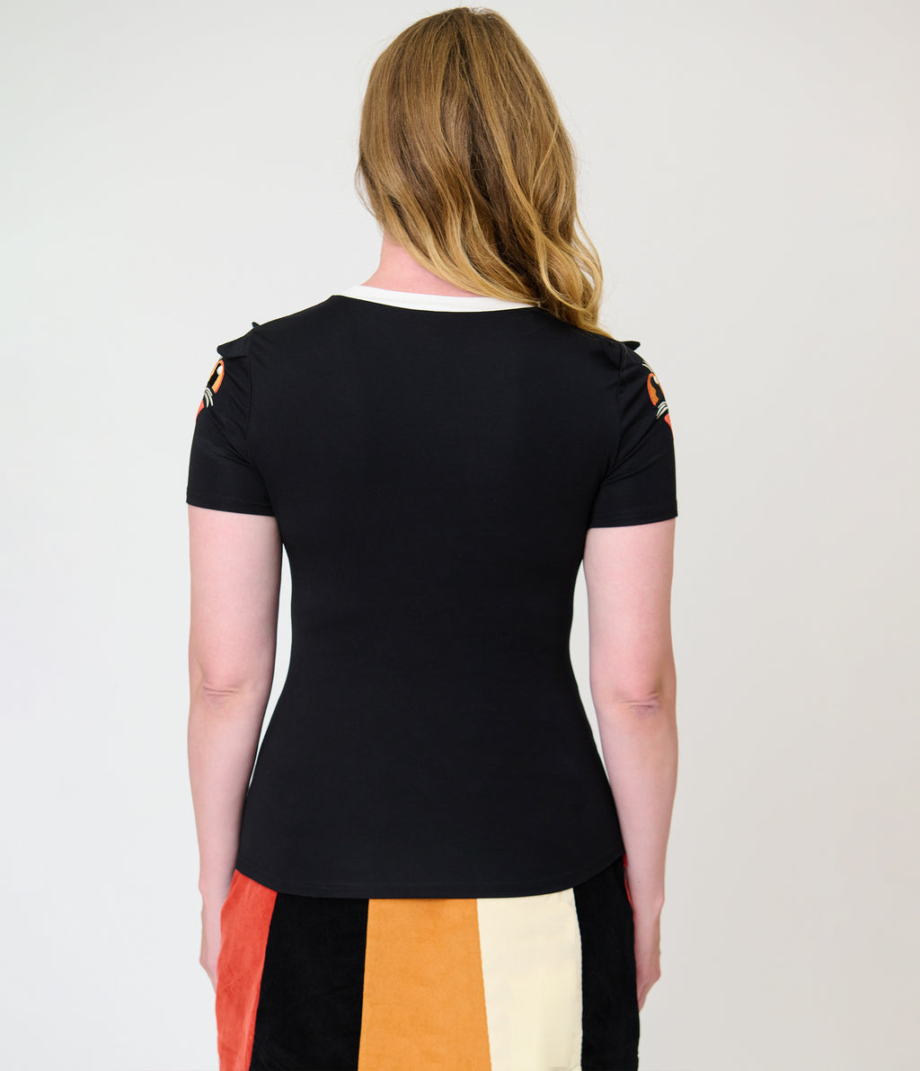 Unique Vintage Black Cat Detail Back to Basics Top