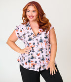 Unique Vintage Plus Size Lavender Pinup Witch Twill Sleeveless Blouse