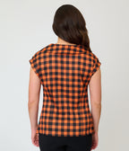Unique Vintage Orange Gingham Twill Sleeveless Blouse