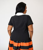 Unique Vintage Plus Size Black Spider Embroidered Oversized Collar Blouse