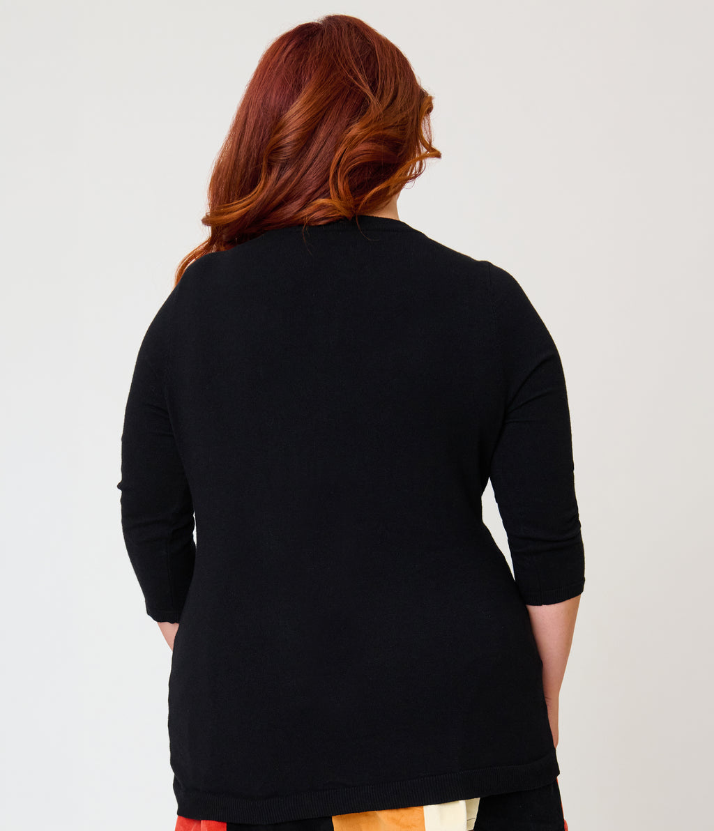 Unique Vintage Plus Size Black Cat & Pumpkin Embroidered Cardigan